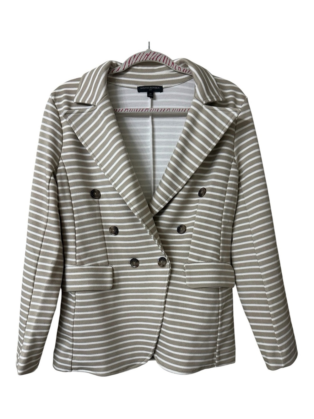 NWT Banana Republic Taupe & White Striped Double-Breasted Blazer